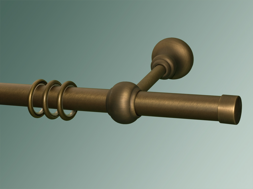 2477_0 Gardinenstange Messing antik 28 mm bronziert Modell " Kappe"