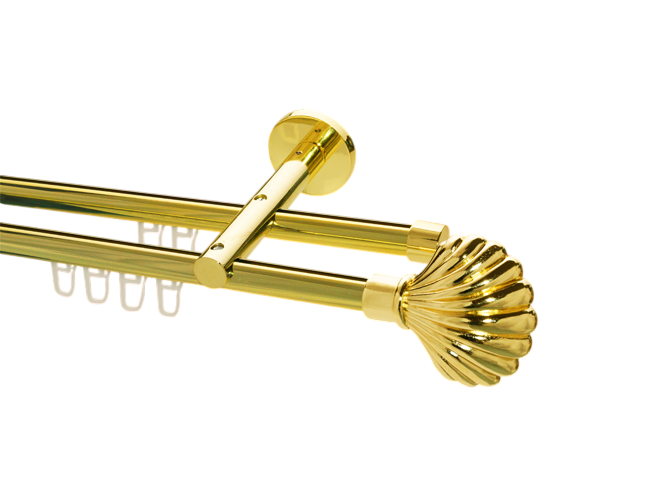 Gardinenstange Innenlauf Messing glanz Design 16mm Modell Musche Gardinenstange Innenlauf Messing glanz Design 16mm Modell Musche