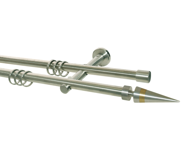 Gardinenstange Edelstahl Rundrohr 16mm Kegel messing doppelläufi