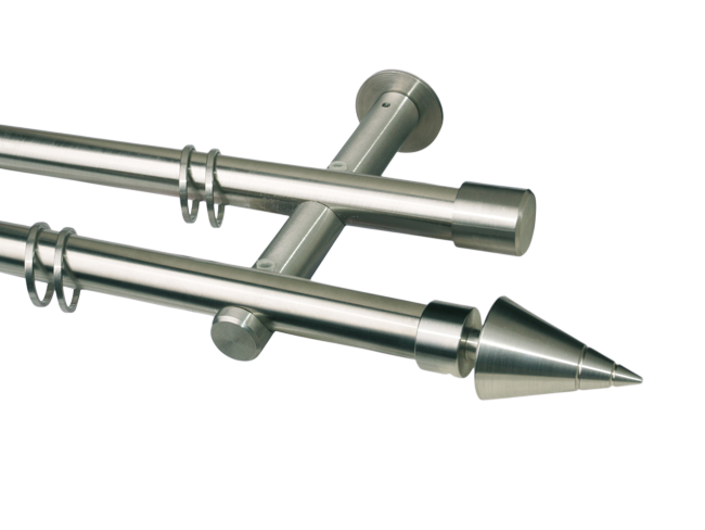Gardinenstange Edelstahl 20 mm Rillenkegel doppelläufig Gardinenstange Edelstahl 20 mm Rillenkegel doppelläufig