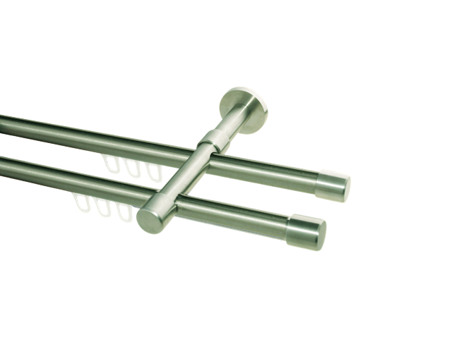 Gardinenstange Innenlaufsystem Edelstahl 16 mm Kappe doppel. Gardinenstange Innenlaufsystem Edelstahl 16 mm Kappe doppel.