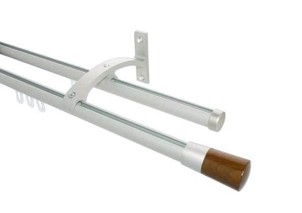 Gardinenstange Aluminium Silber Holzzylinder dunkel 2lfg Gardinenstange Aluminium Silber Holzzylinder dunkel 2lfg