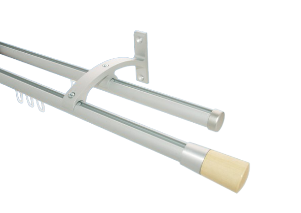 Gardinenstange Aluminium Silber Holzzylinder hell 2lfg Gardinenstange Aluminium Silber Holzzylinder hell 2lfg