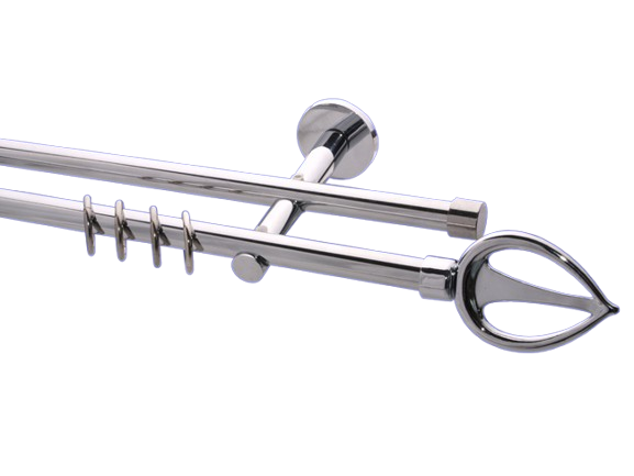 Gardinenstange Chrom glanz 16mm Modell Flamme Träger 2 Gardinenstange Chrom glanz 16mm Modell Flamme Träger 2