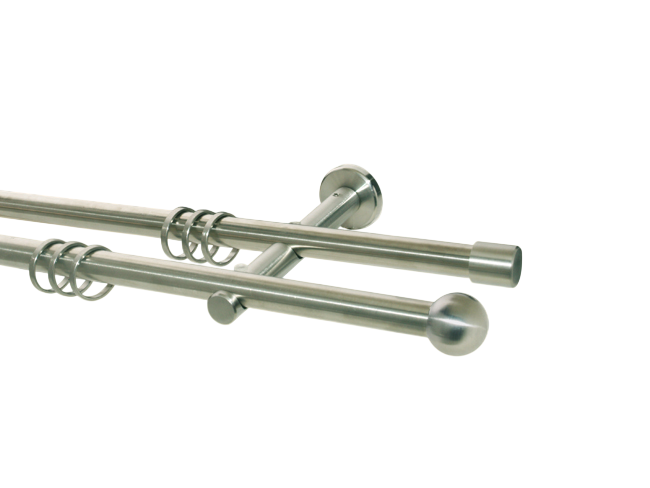 Gardinenstange Edelstahl Rundrohr 16mm Kugel doppelläufig