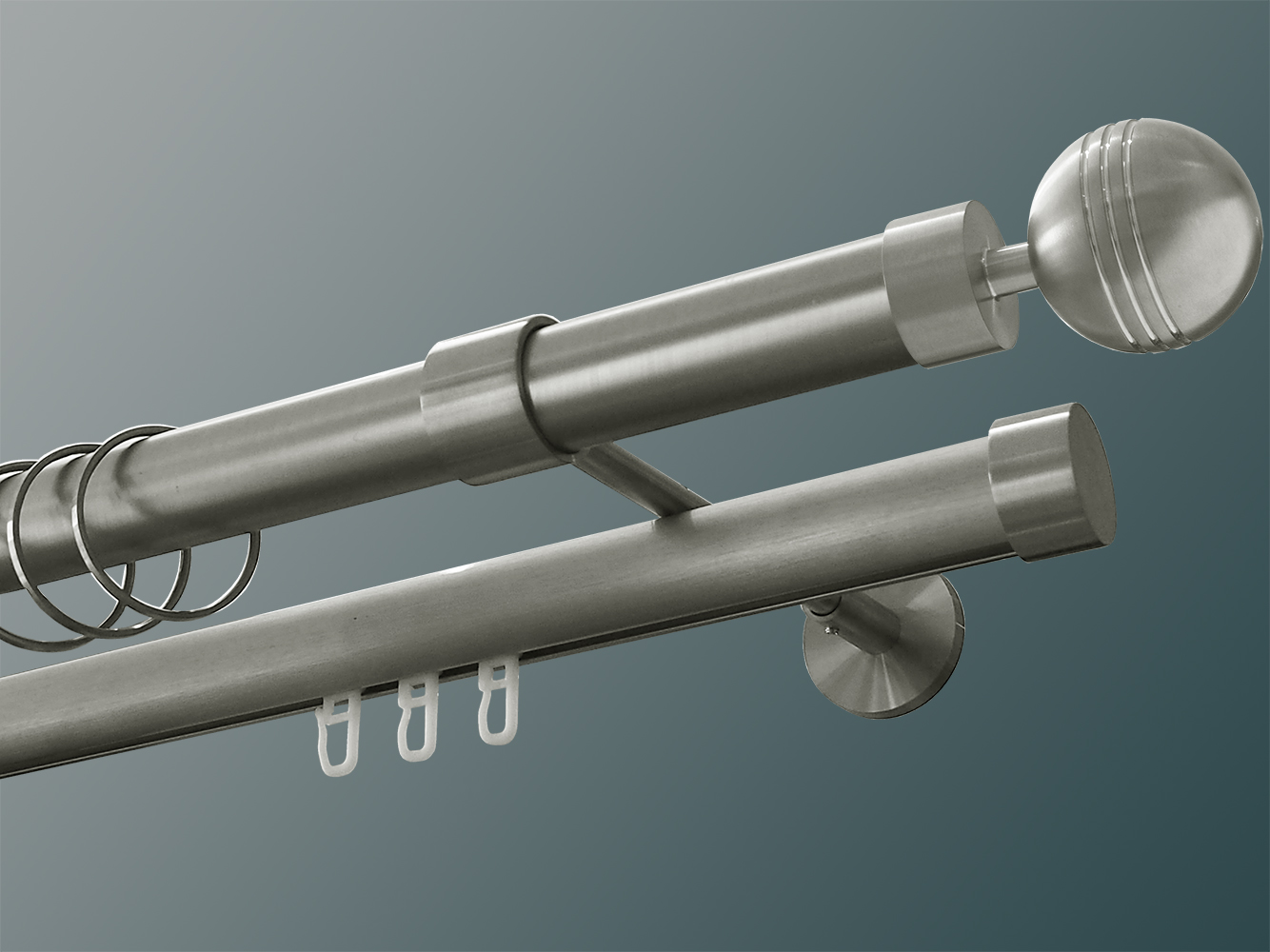 Gardinenstange Edelstahl Rundrohr-Innenlauf 28-28mm Modell Kugel