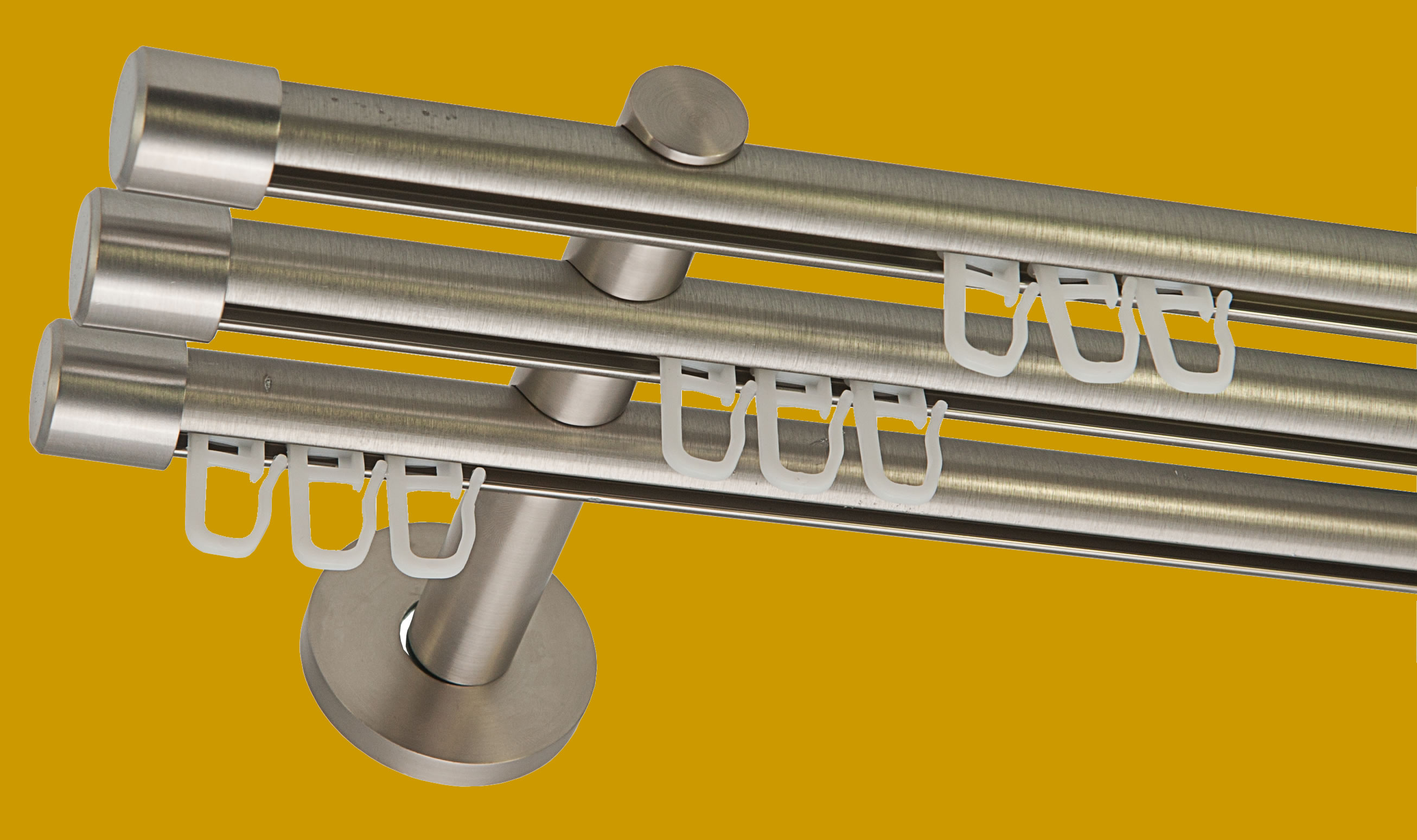 149_0 Gardinenstange 16 mm 3 läufig mit Innenlaufsystem Modell Kappe
