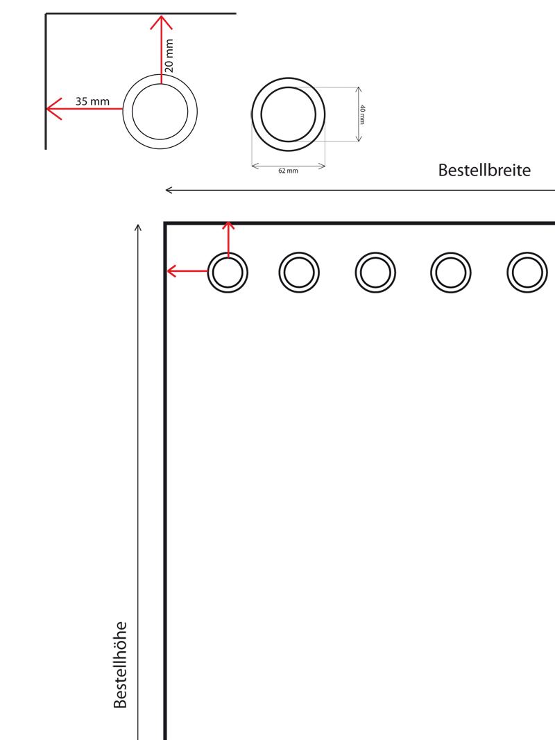 2690_4 Gastro Vorhang Schurwolle extra schwer 1000g flammenhemmend B1 Skizze Ösen
