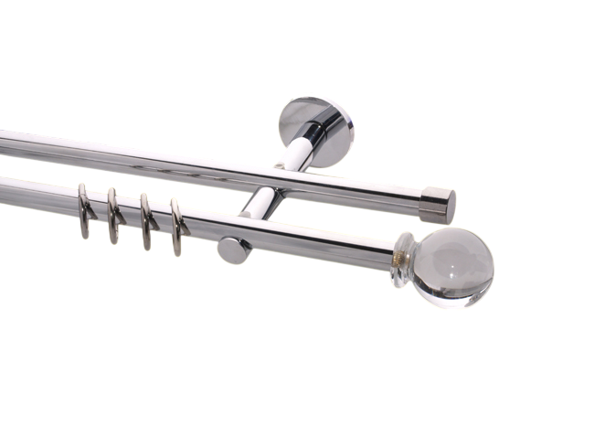 Gardinenstange Chrom glanz 16mm Modell Glasklar Träger 2 Gardinenstange Chrom glanz 16mm Modell Glasklar Träger 2