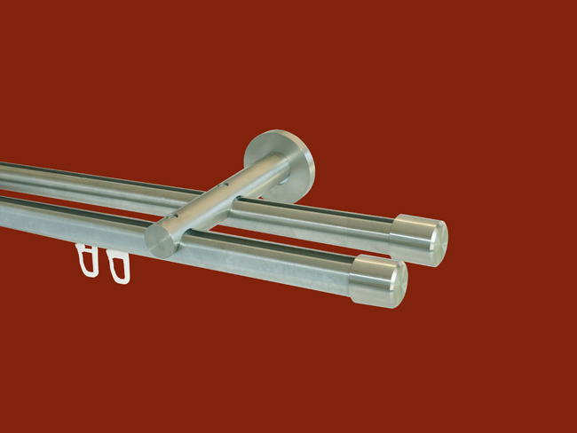 Gardinenstange Innenlauf doppel. Edelstahldesign 20 mm Kappe