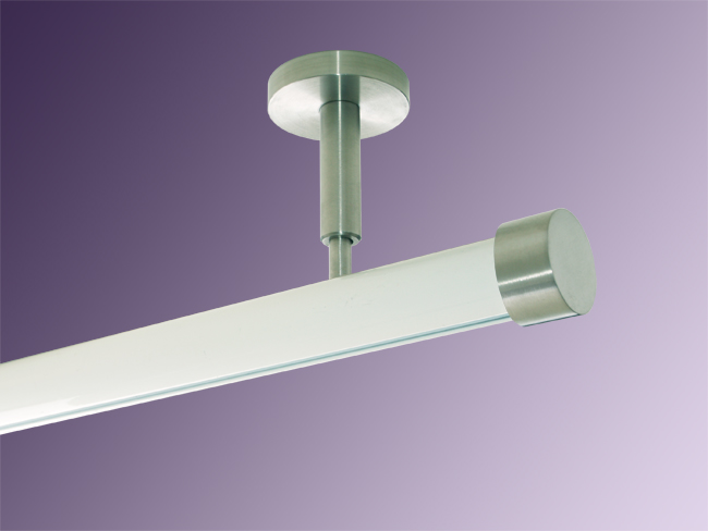 1991_0 Gardinenstange Innenlauf weiß 28 mm Kappe mit Deckenträger