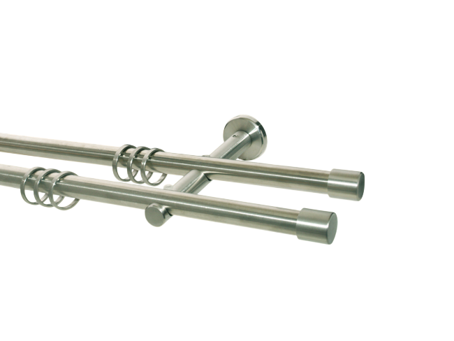 Gardinenstange Edelstahl Rundrohr 16mm Kappe doppelläufig Gardinenstange Edelstahl Rundrohr 16mm Kappe doppelläufig
