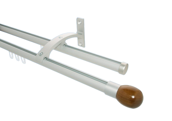 Gardinenstange Aluminium Silber Holzkugel dunkel 2lfg