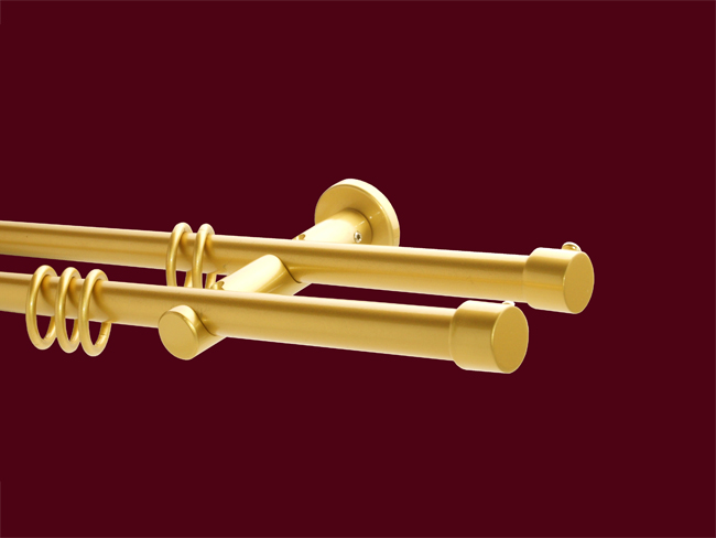 Gardinenstange doppell. Messing matt Design. 16 mm Kappe