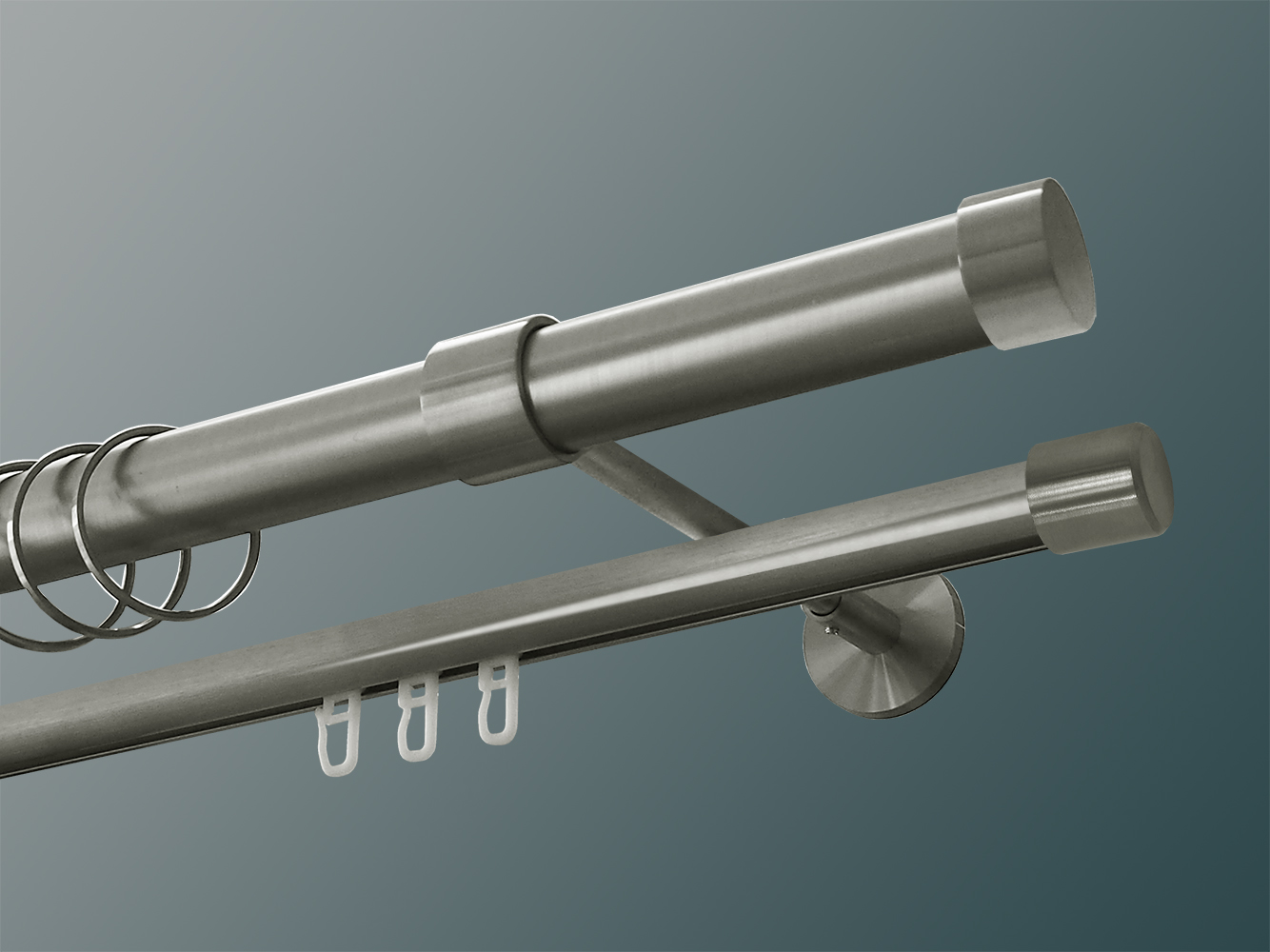 2665_0 Gardinenstange Edelstahl Rundrohr-Innenlauf 28-20mm Modell Kappe