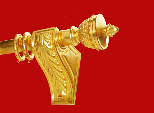 1320_0 Gardinenstange Holz Antik Blattgold 50mm Ø Christoph