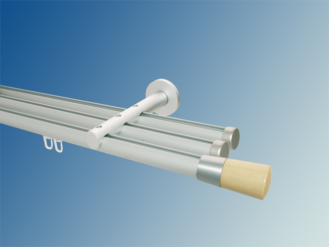 Gardinenstange Innenlaufsystem Silber Holzzylinder hell 3lfg.