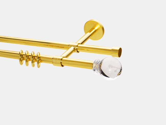 Gardinenstange Messing glanz Design 16mm Modell Glasklar Gardinenstange Messing glanz Design 16mm Modell Glasklar