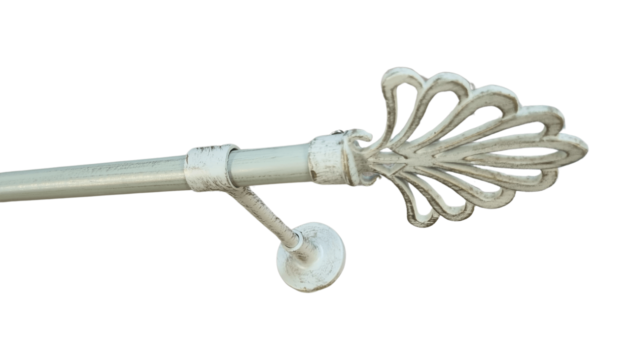 Gardinenstange Eisen weiß - gold Vintage 16mm Fächer Träger kürzbar Gardinenstange Eisen weiß - gold Vintage 16mm Fächer Träger kürzbar