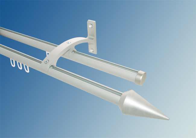 1589_0 Gardinenstange Aluminium Silber Metall Kegel 2lfg