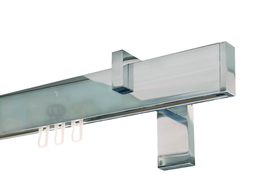 Gardinenstange eckig Chrom glänzend Innenlaufsystem 32x11mm 1-lf