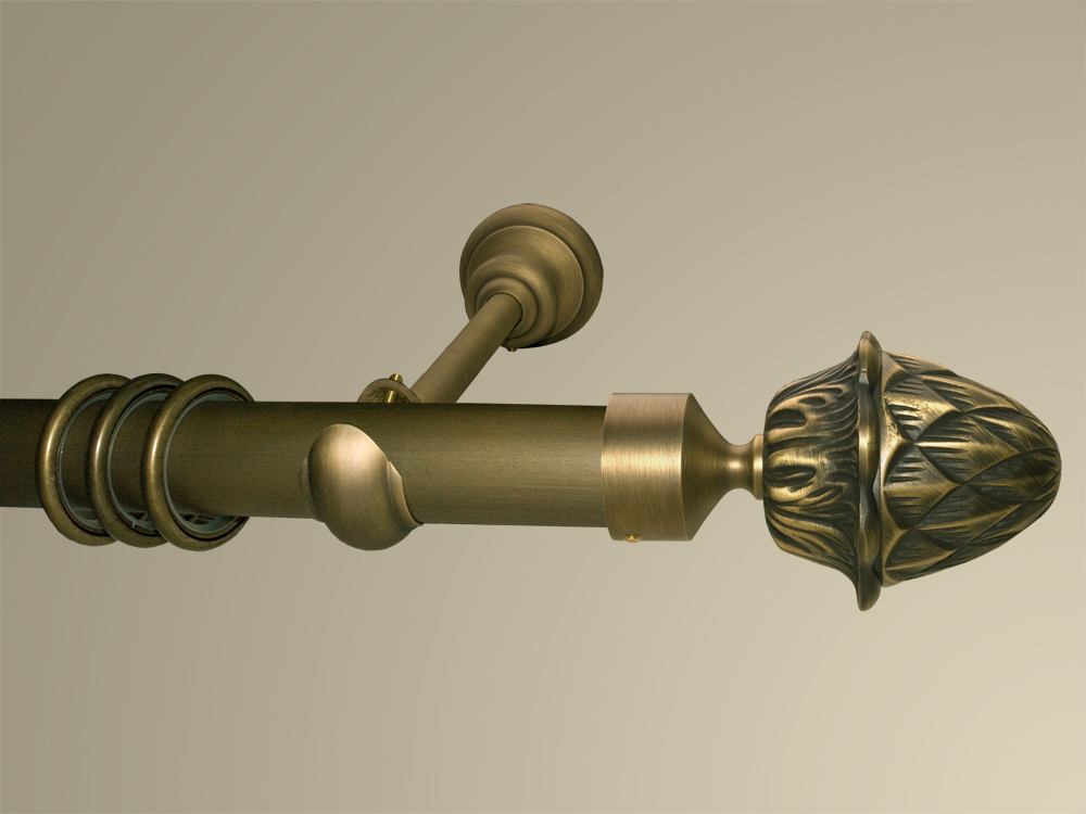 1543_0 Gardinenstange Messing brüniert 40 mm Ø Pinienzapfen