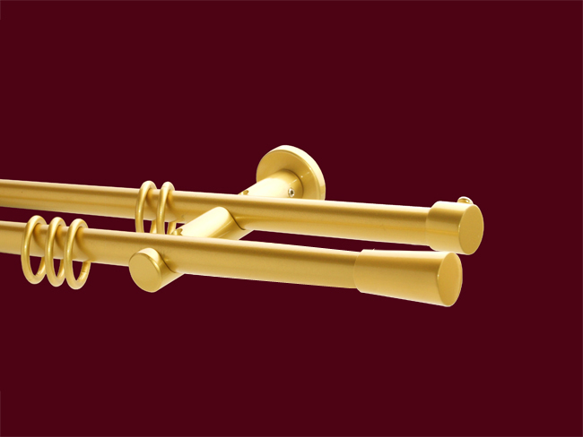 212_0 Gardinenstange doppell. Messing matt Design. 16 mm Mallorca