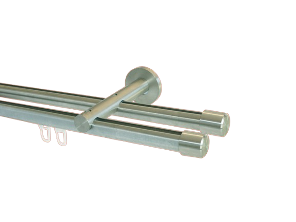 Gardinenstange Innenlauf doppel. Edelstahldesign 20 mm Kappe