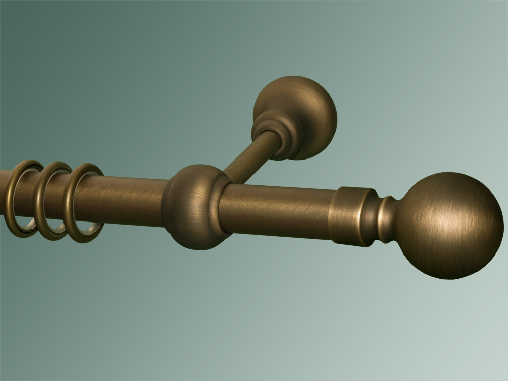 2478_0 Gardinenstange Messing antik 28 mm bronziert Modell Kugel