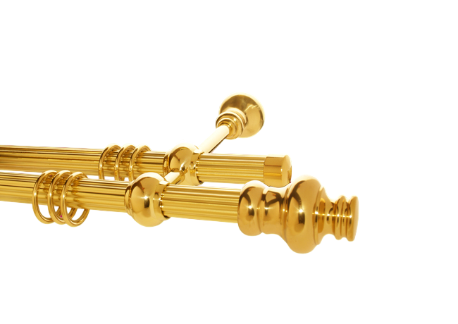 Gardinenstange Messing 28 mm Modell Joseph I kanneliert doppel. Gardinenstange Messing 28 mm Modell Joseph I kanneliert doppel.