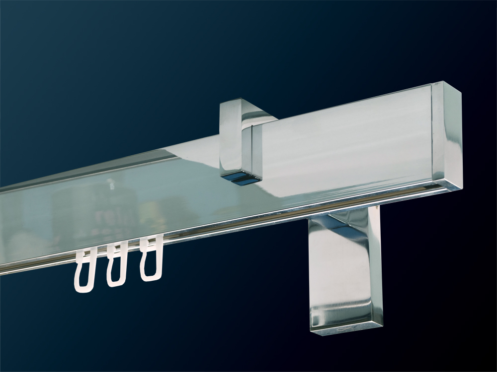2475_0 Gardinenstange eckig Chrom glänzend Innenlaufsystem 32x11mm 1-lf