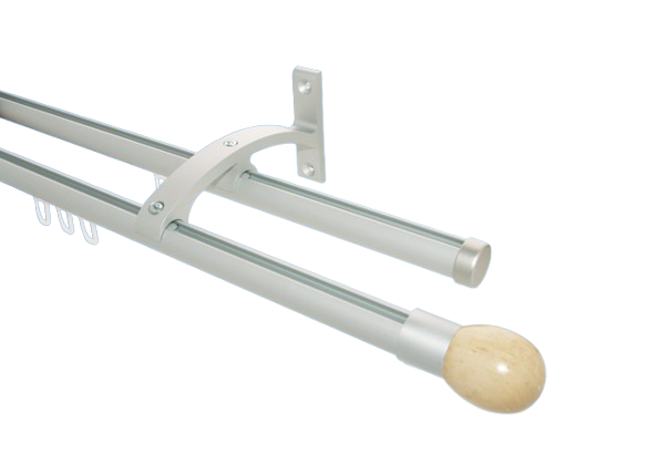 Gardinenstange Aluminium Silber Holzkugel hell 2lfg