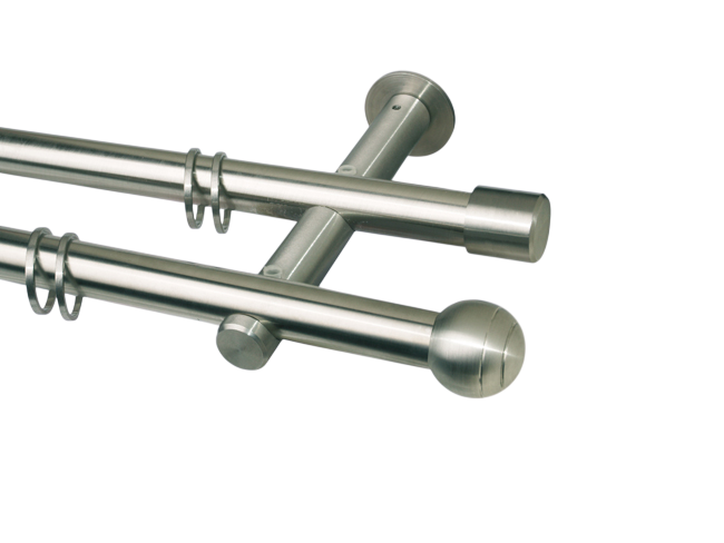 Gardinenstange Edelstahl 20 mm kleine Kugel doppelläufig Gardinenstange Edelstahl 20 mm kleine Kugel doppelläufig
