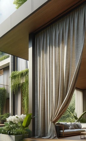 Außenvorhang Leinen mit Bleistiftfaltenband – wetterfest und blickdicht für Balkon & Terrasse