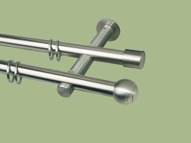 Gardinenstange Edelstahl 20 mm kleine Kugel doppelläufig