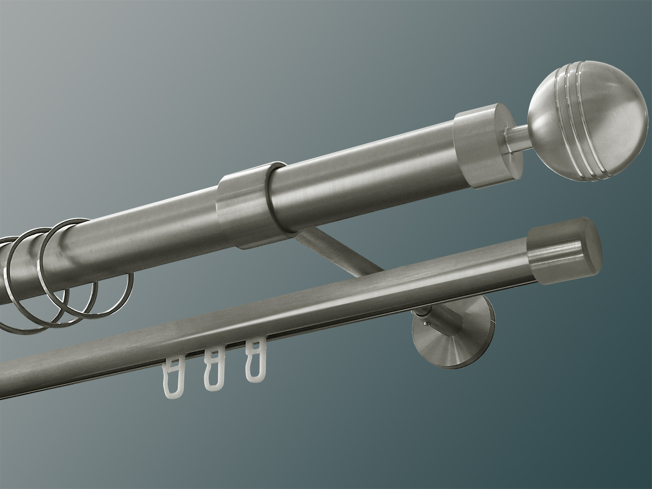 Gardinenstange Edelstahl Rundrohr-Innenlauf 28-20mm Modell Kugel