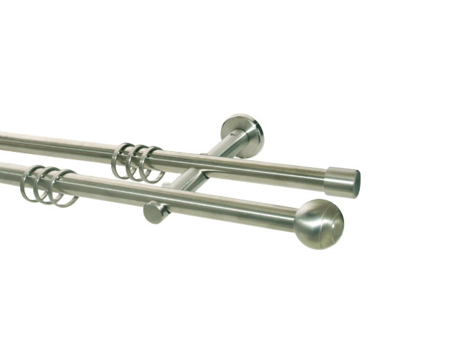 Gardinenstange Edelstahl Rundrohr 16mm Rillenkugel doppelläufig Gardinenstange Edelstahl Rundrohr 16mm Rillenkugel doppelläufig