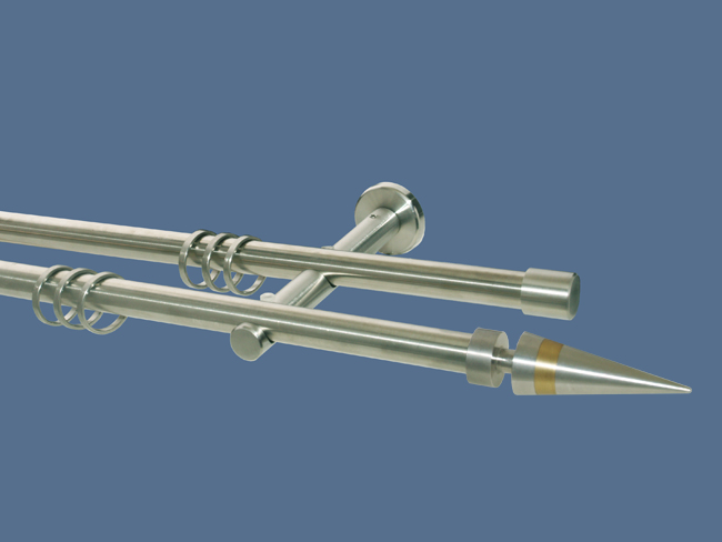1793_0 Gardinenstange Edelstahl Rundrohr 16mm Kegel messing doppelläufi