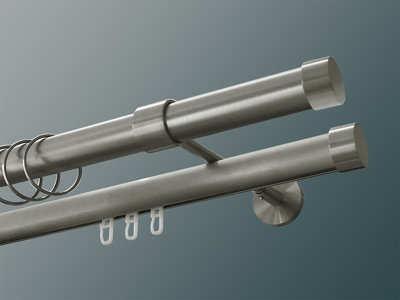 2667_0 Gardinenstange Edelstahl Rundrohr-Innenlauf 28-28mm Modell Kappe