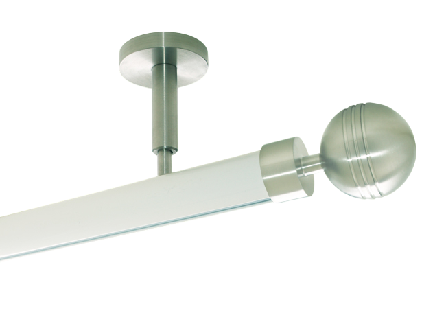 Gardinenstange Innenlauf weiß 28 mm Rillenkugel mit Deckenträger Gardinenstange Innenlauf weiß 28 mm Rillenkugel mit Deckenträger