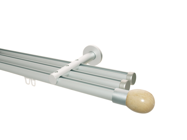 Gardinenstange Innenlaufsystem Silber Holzkugel hell 3lfg. Gardinenstange Innenlaufsystem Silber Holzkugel hell 3lfg.