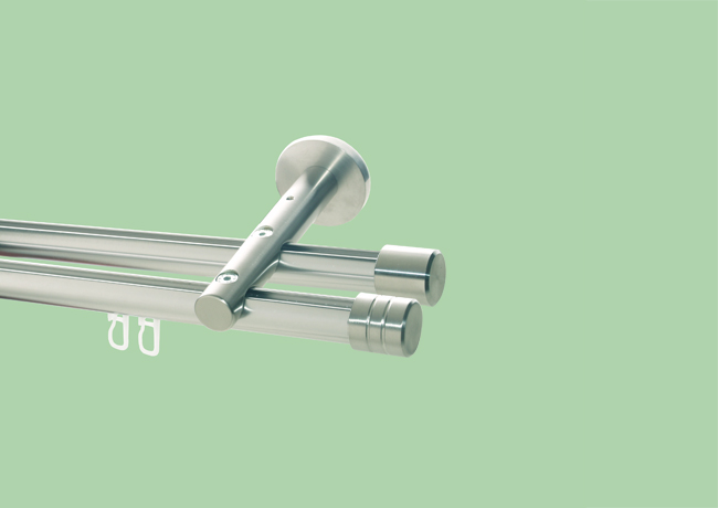 Gardinenstange Innenlaufsystem Edelstahl 20 mm Rillkappe doppel.