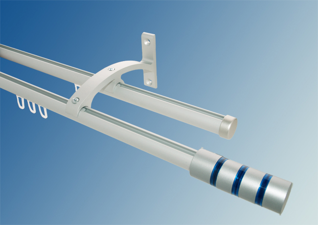 1590_0 Gardinenstange Aluminium Silber Zylinder blau 2lfg