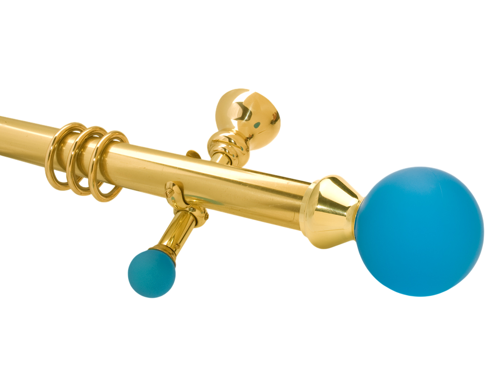 Gardinenstange Messing massiv glanz 30mm Glas Modell Blue Ball