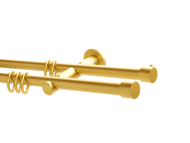 Gardinenstange doppell. Messing matt Design. 16 mm Kappe