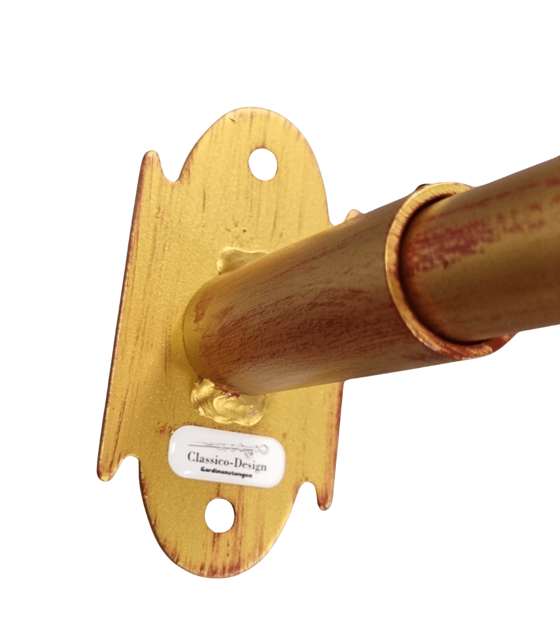 Windfang Gardinenstange Eisen Altgold mit Bogen 20 mm Ø Windfang Gardinenstange Eisen Altgold mit Bogen 20 mm Ø