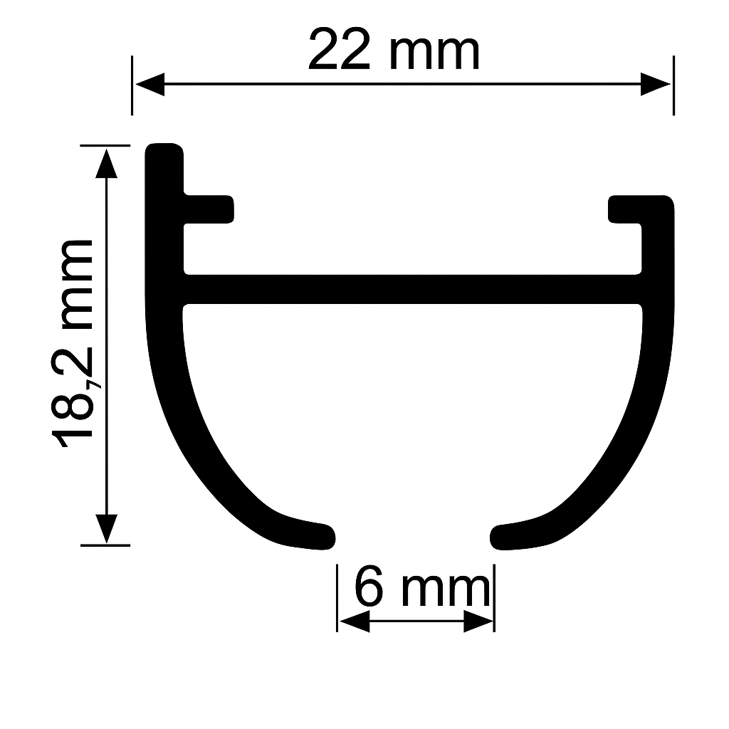 Gardinenschiene Halbkreis gebogen Modell 160 22 mm x 17 mm Gardinenschiene Halbkreis gebogen Modell 160 22 mm x 17 mm