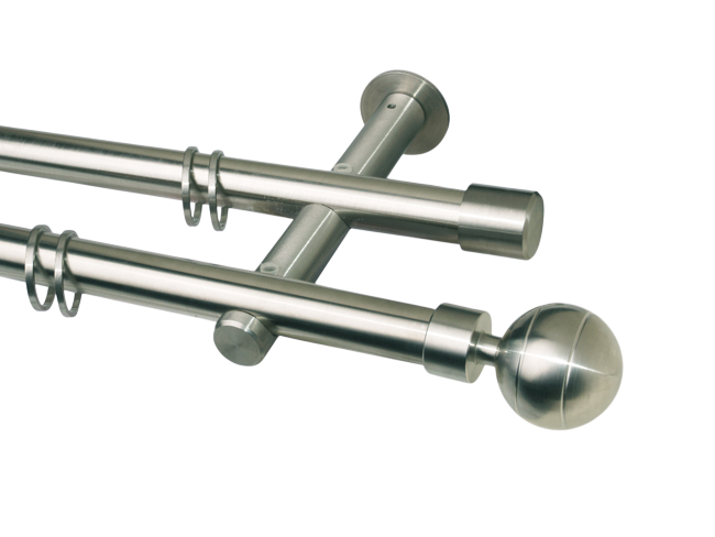 Gardinenstange Edelstahl 20 mm Rillenkugel doppelläufig