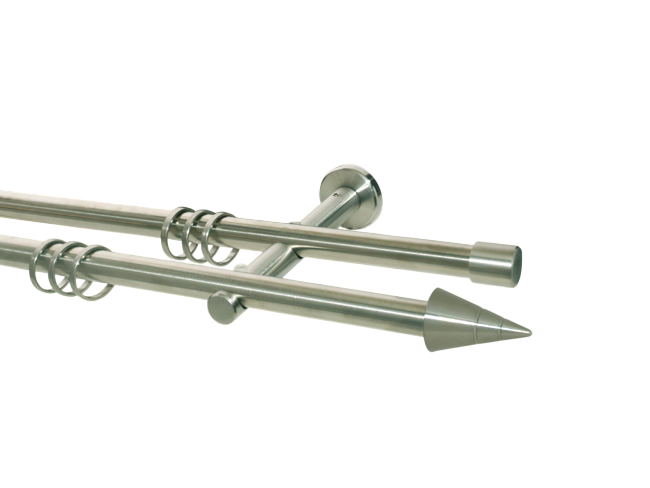 Gardinenstange Edelstahl Rundrohr 16mm Rillenkegel doppelläufig Gardinenstange Edelstahl Rundrohr 16mm Rillenkegel doppelläufig