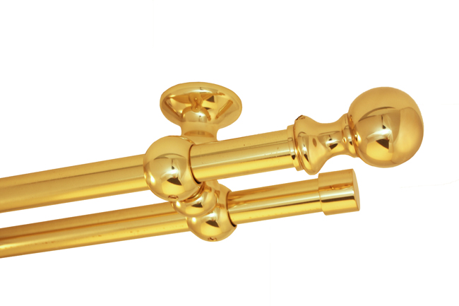 798_0 Gardinenstange Messing glanz 20mm doppell. mit Deckenträger Kuge